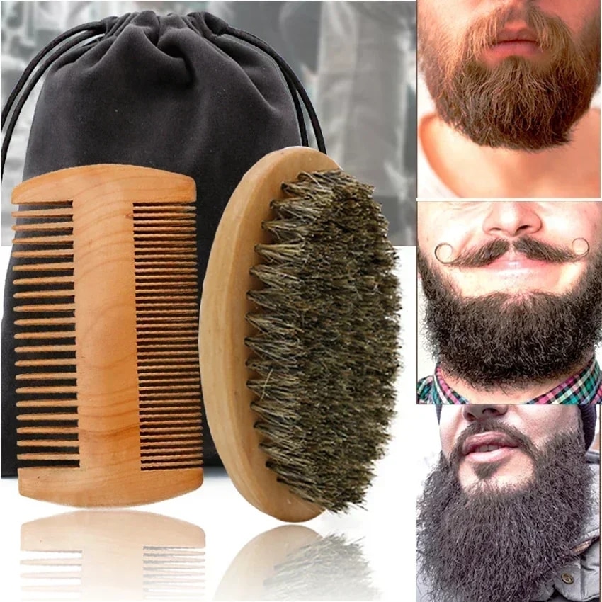 Men'S Grooming Bag - プロフェッショナルソフト猪毛木製ひげシェービングブラシ男性口ひげコームキットギフトバッグ美容師ブラシヘアコーム