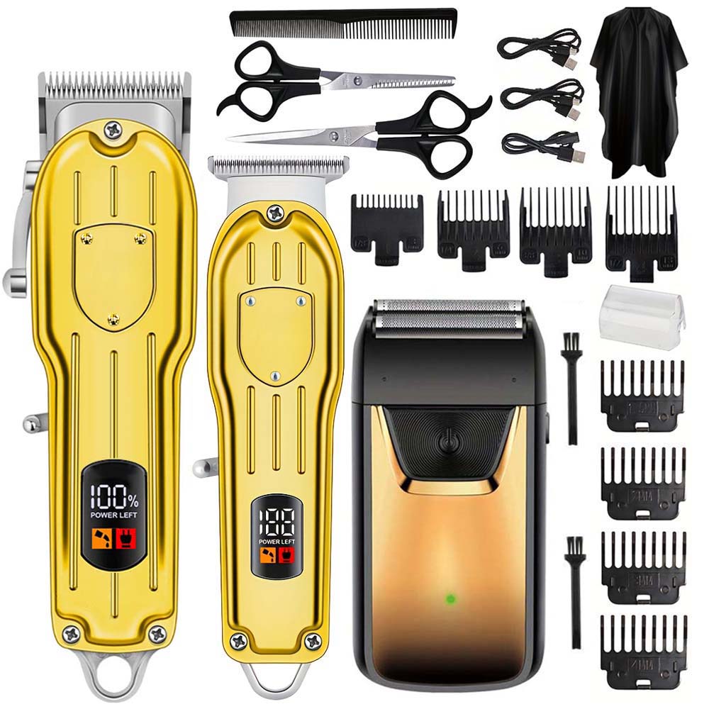 Men'S Grooming Scissors - LCDディスプレイ付きプロフェッショナルヘアクリッパーセット、コードレス髭トリマー＆フォイルシェーバー（男性用）、USB充電式グルーミングキット（複数のアタッチメントとアクセサリー付き）