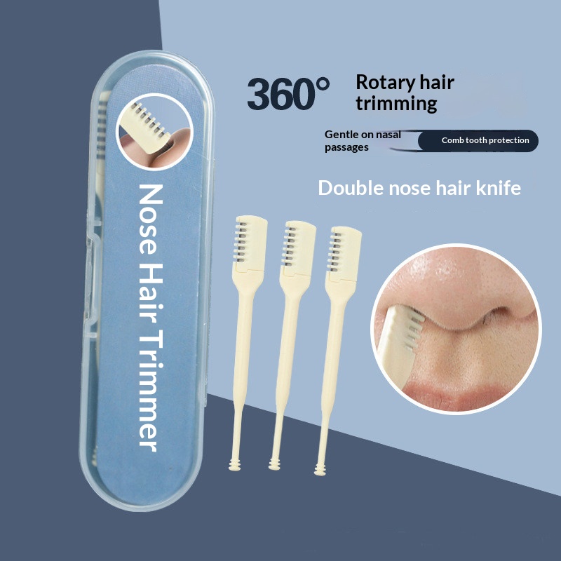 Men'S Grooming Hair Removal - デュアルエンド手動鼻毛トリマー360 ° 回転式カッター付きポータブル耳鼻毛リムーバー、収納ケース付き、男性女性用グルーミングツール