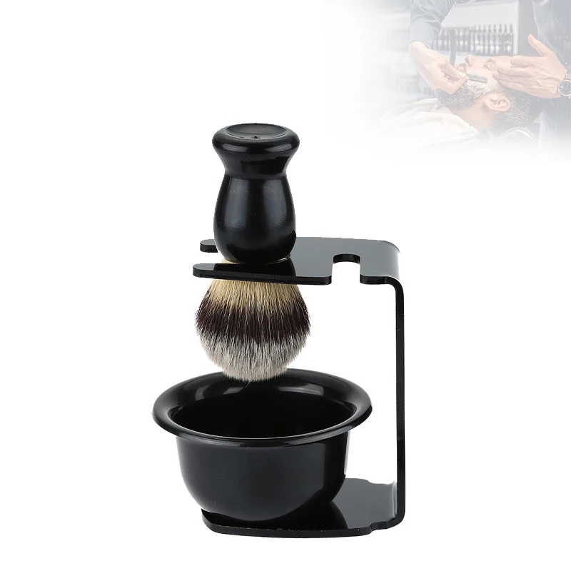Men'S Grooming Pictures - シェービングブラシとアクリルスタンド付きボウル ブラック メンズ フェイシャルシェーブ ひげ剃り グルーミングキット