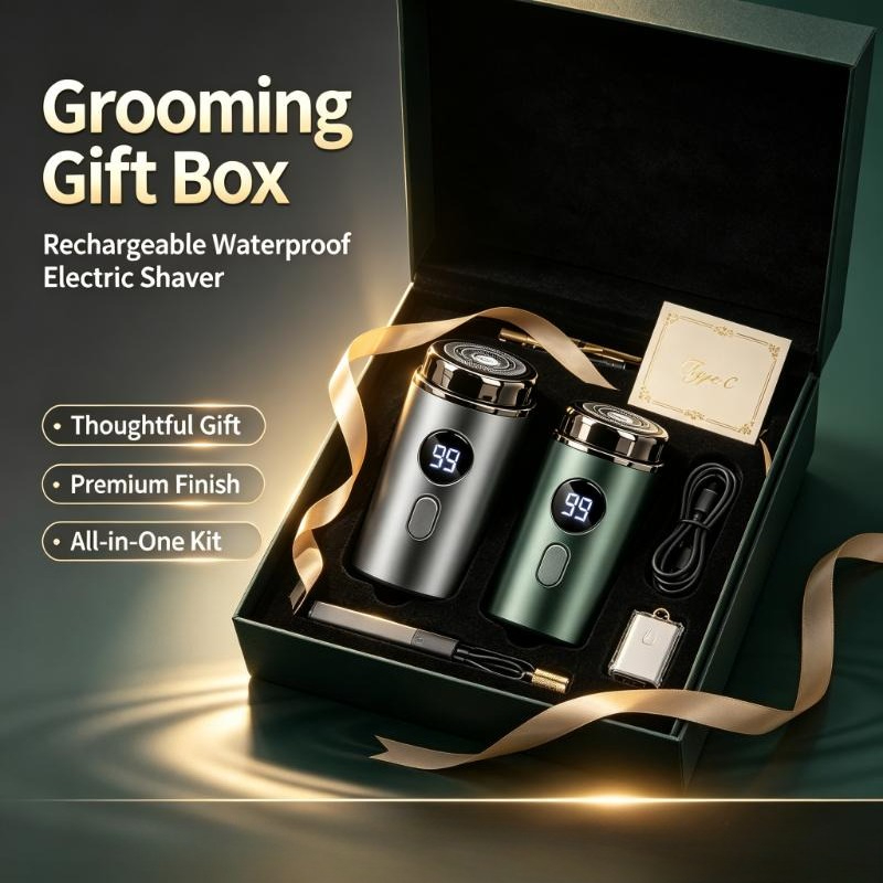 Men'S Grooming Boxes - USB充電式防水電気シェーバー（男性用）、LEDディスプレイ付き、携帯用トラベルシェーバー、ワイヤレスグルーミングツール、ギフトボックス入り