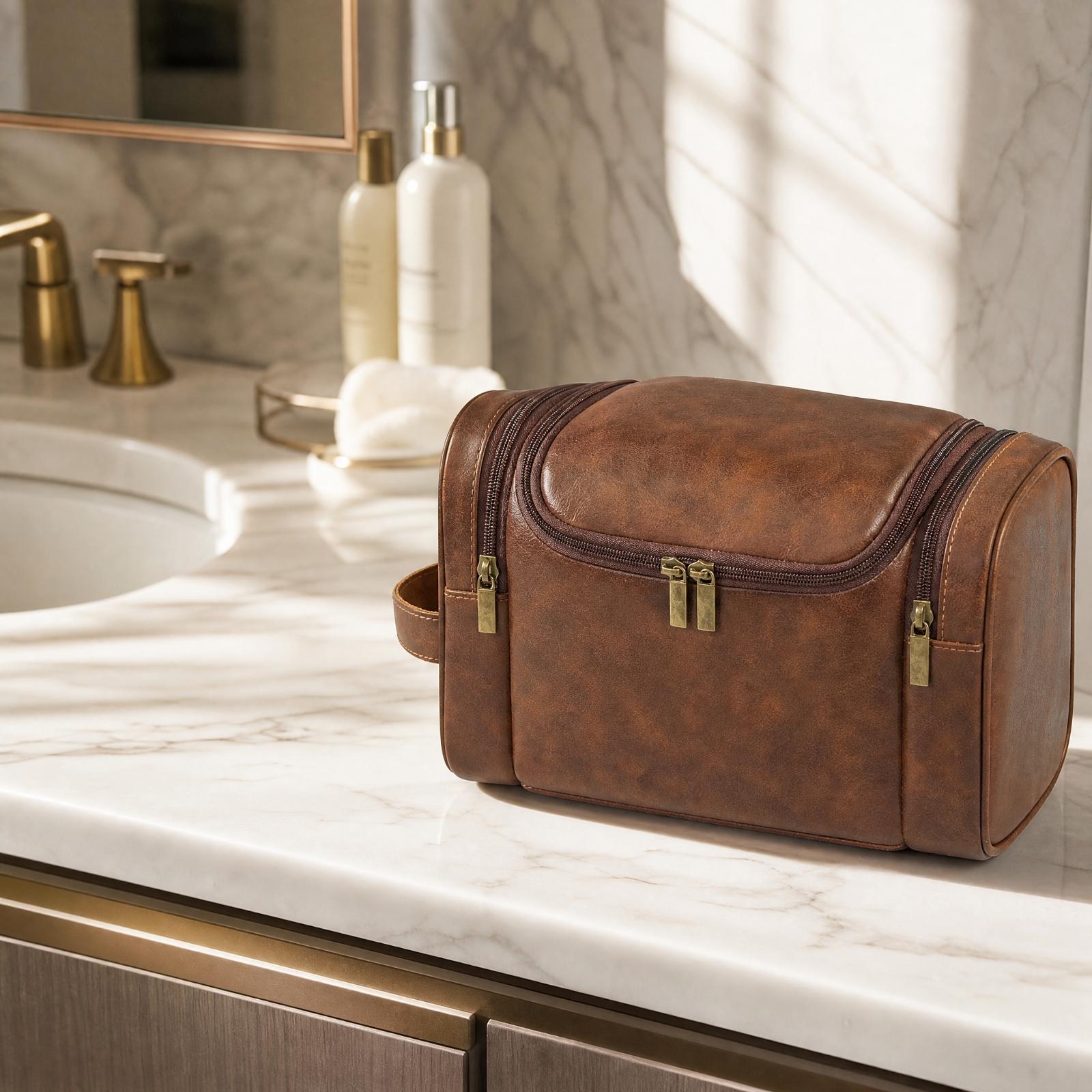 メンズ用トラベルバッグ。PUレザー製で、洗面用具を収納できる - Men'S Grooming Bag のレビューと価格